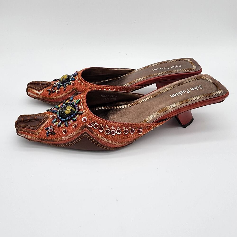 Funky Bohemian Short Heeled Mules Embroidered And Embellished